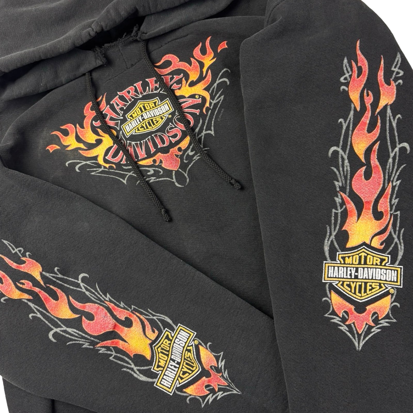 2001 Harley Davidson Kelowna BC Flame Sleeve Zip Up Hoodie