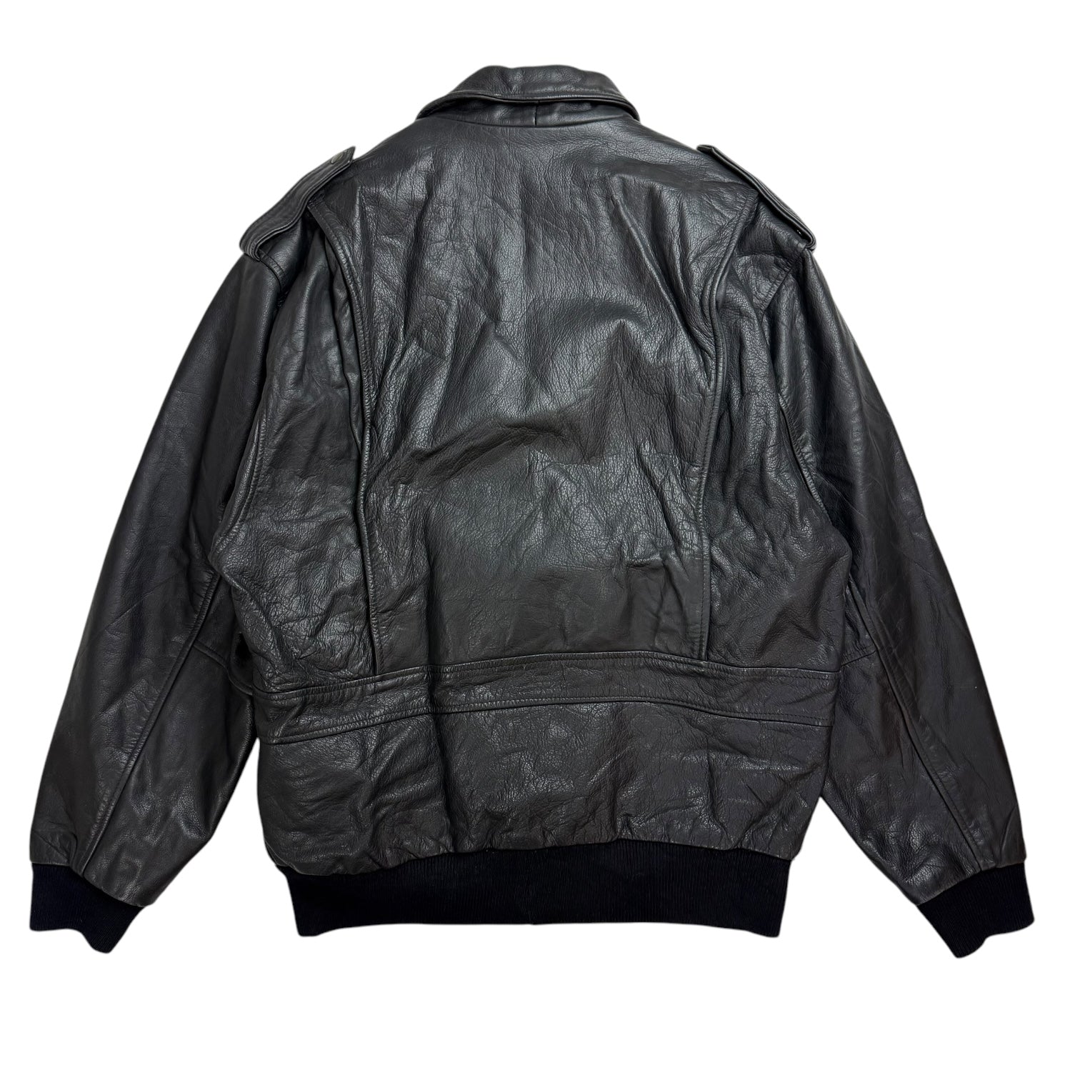 Vintage Leather Bomber Jacket Black