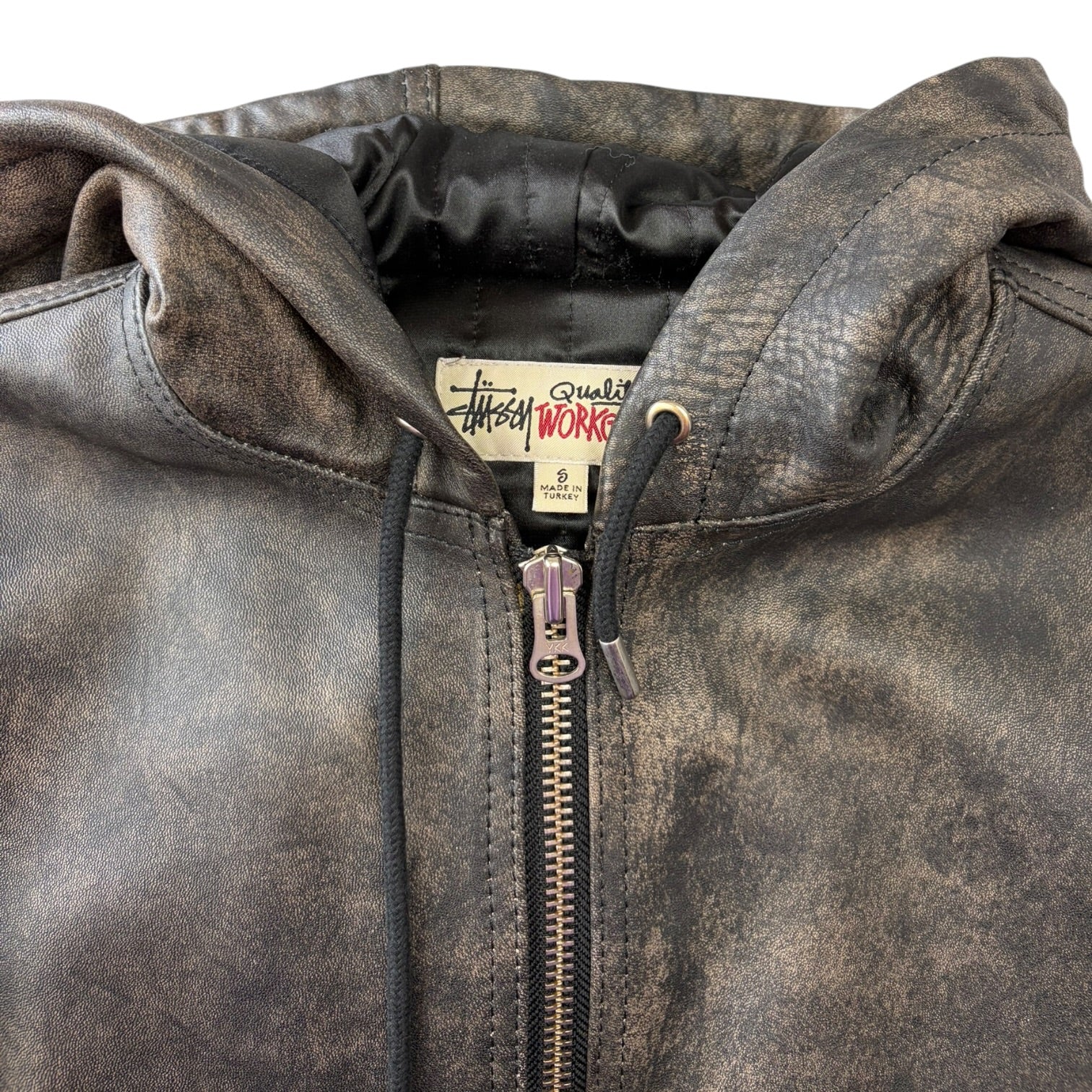 Stussy Leather Work Jacket Stonewash Brown