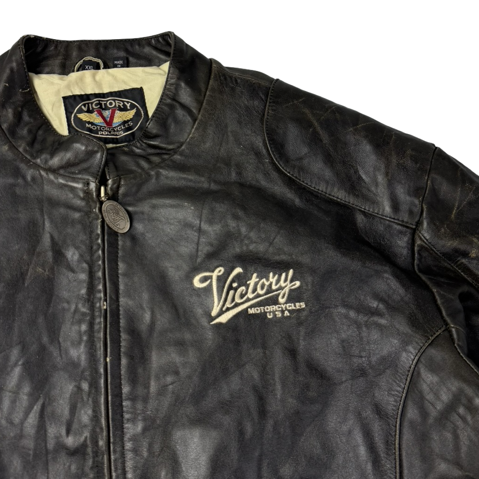 Vintage Victory Motorcyles Biker Leather Jacket Black