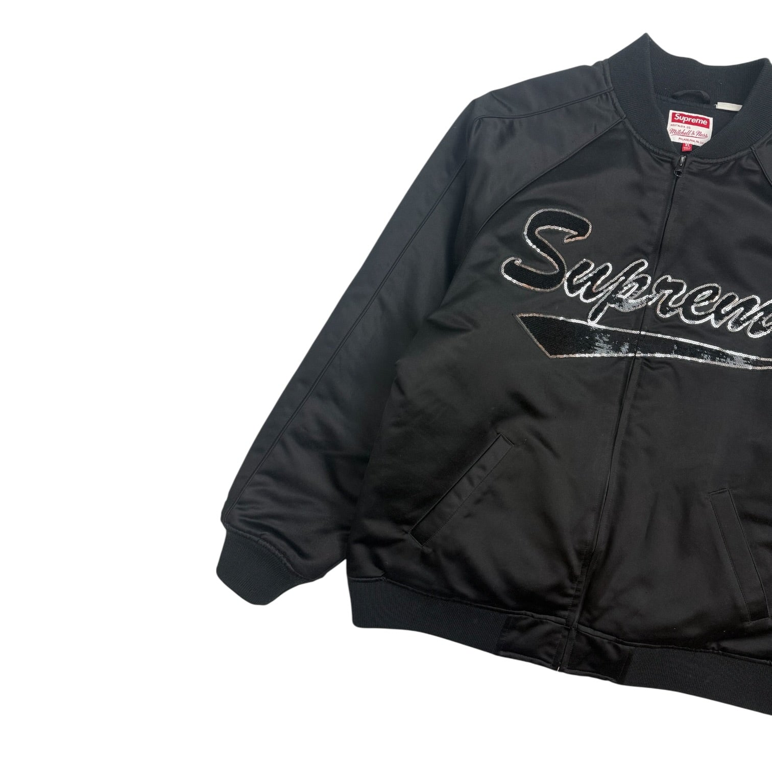 Supreme Mitchell & Ness Sequin Logo Varsity Jacket Black