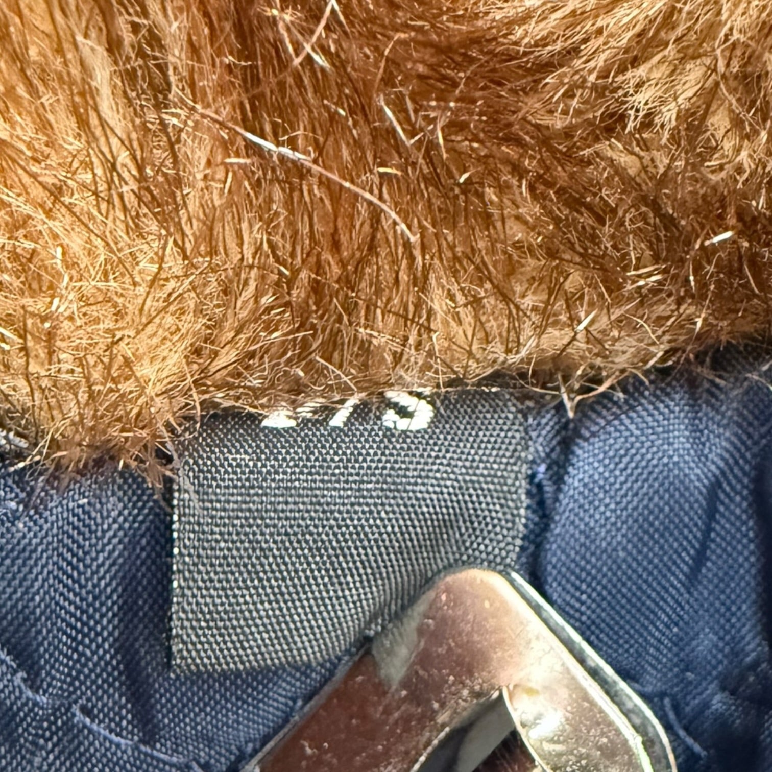 (W) Vintage Faux Fur Denim Trench Coat Medium Wash