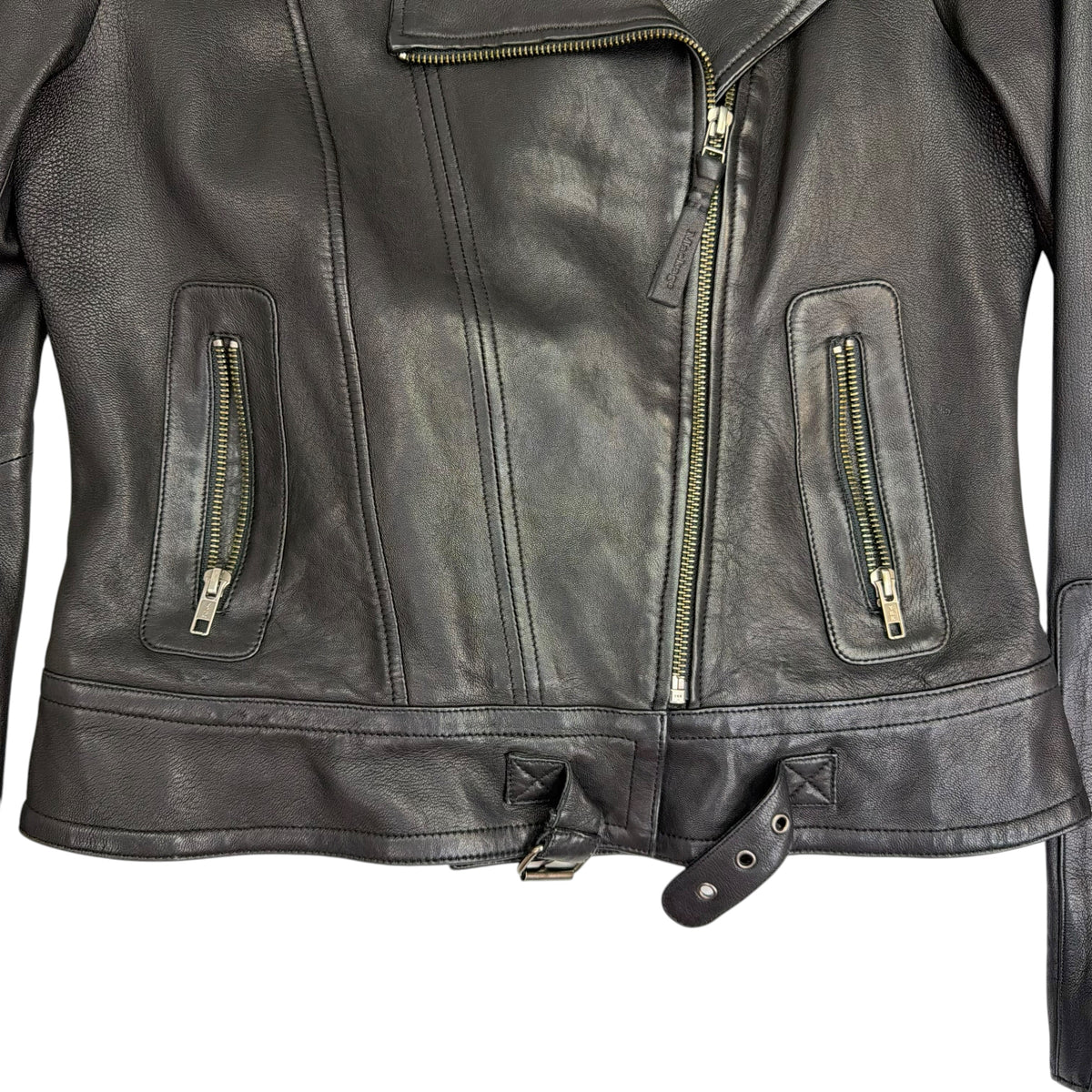 (W) Mackage Asymmetrical Leather Motorcycle Jacket Black