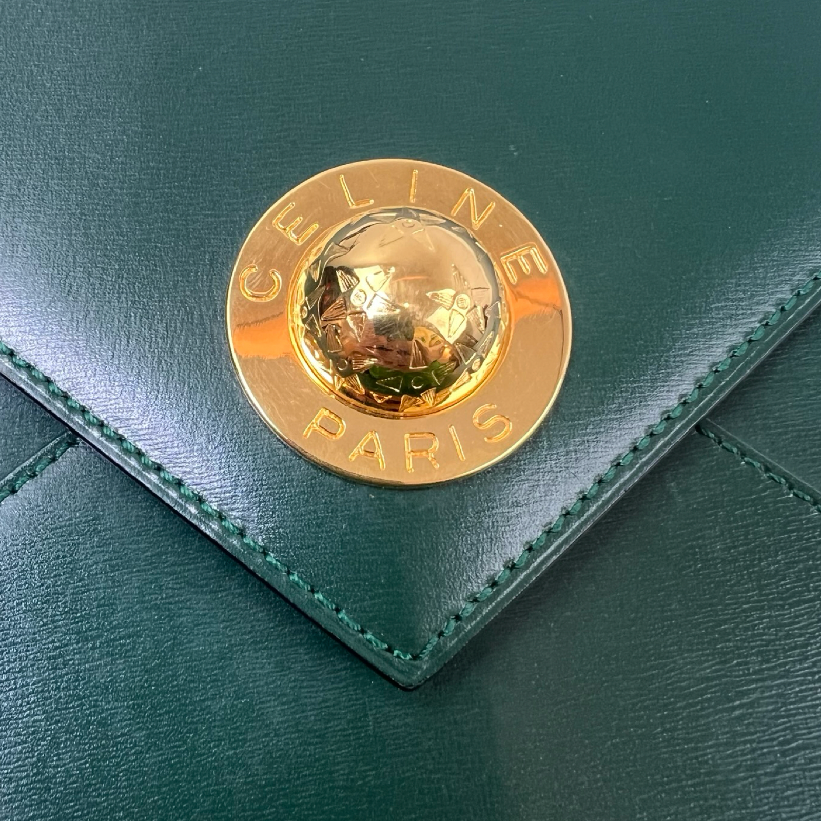 Vintage Celine Leather Envelope Shoulder Bag Green
