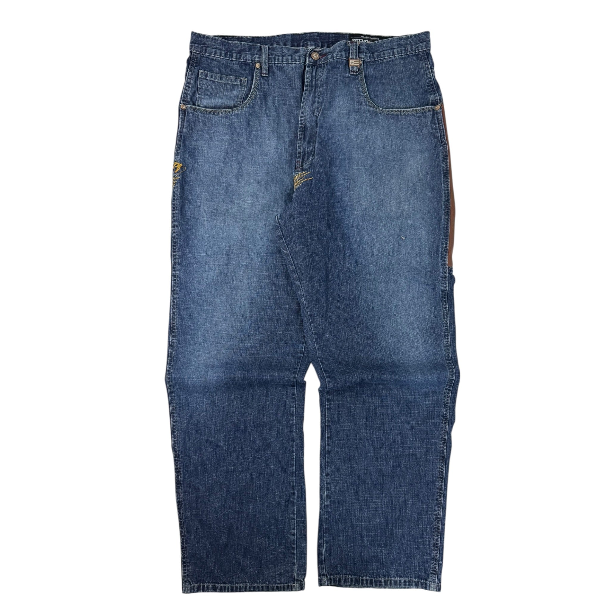 Y2K Phat Farm Leather Patch Dark Wash Denim Pants