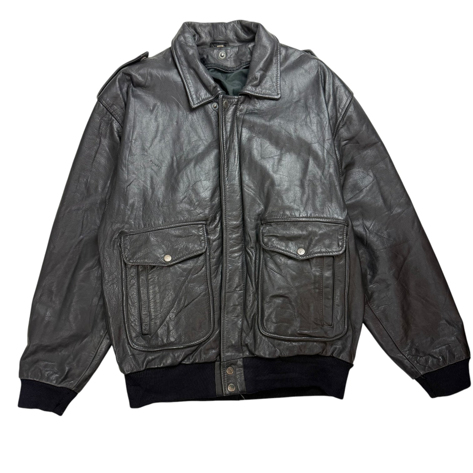 Vintage Leather Bomber Jacket Black