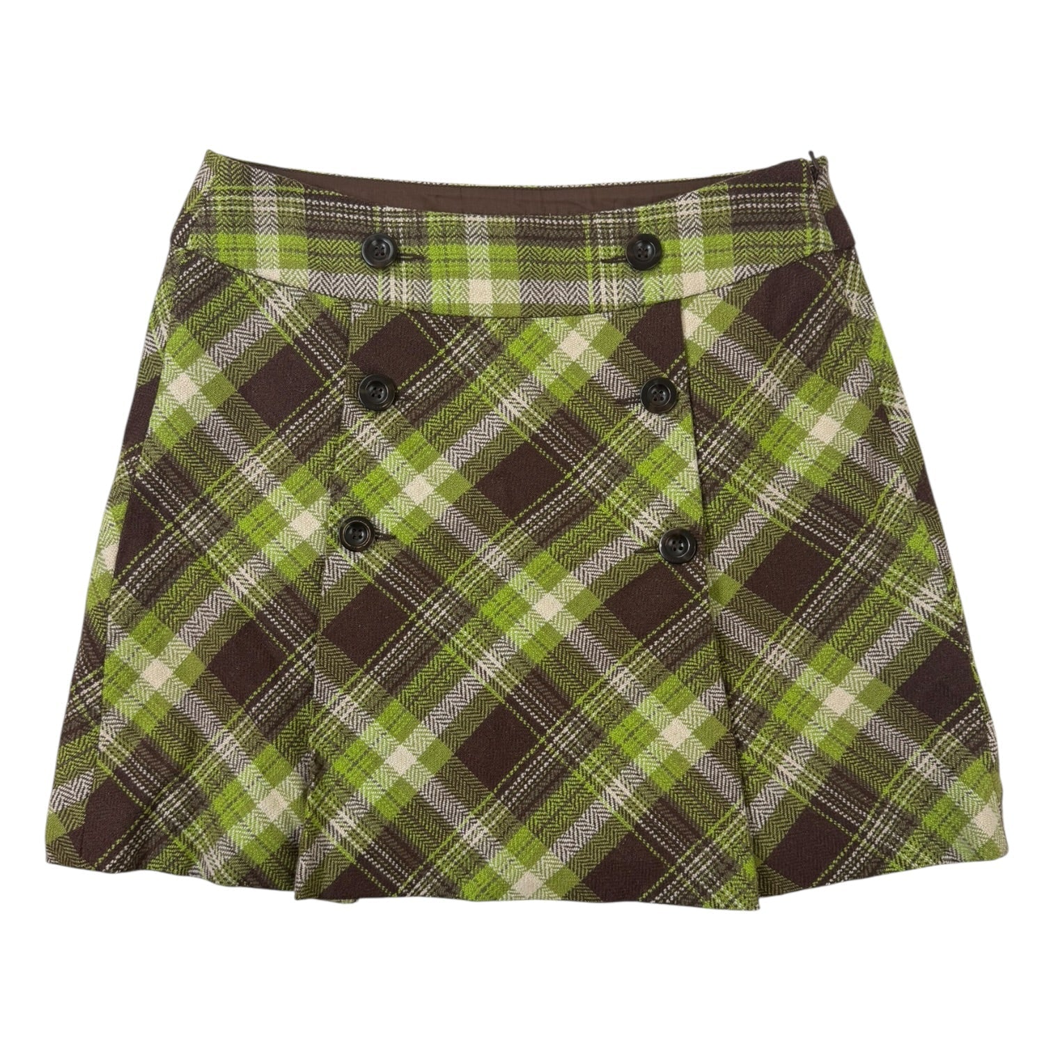 (W) Vintage Esprit De Corps Plaid Button Mini Skirt