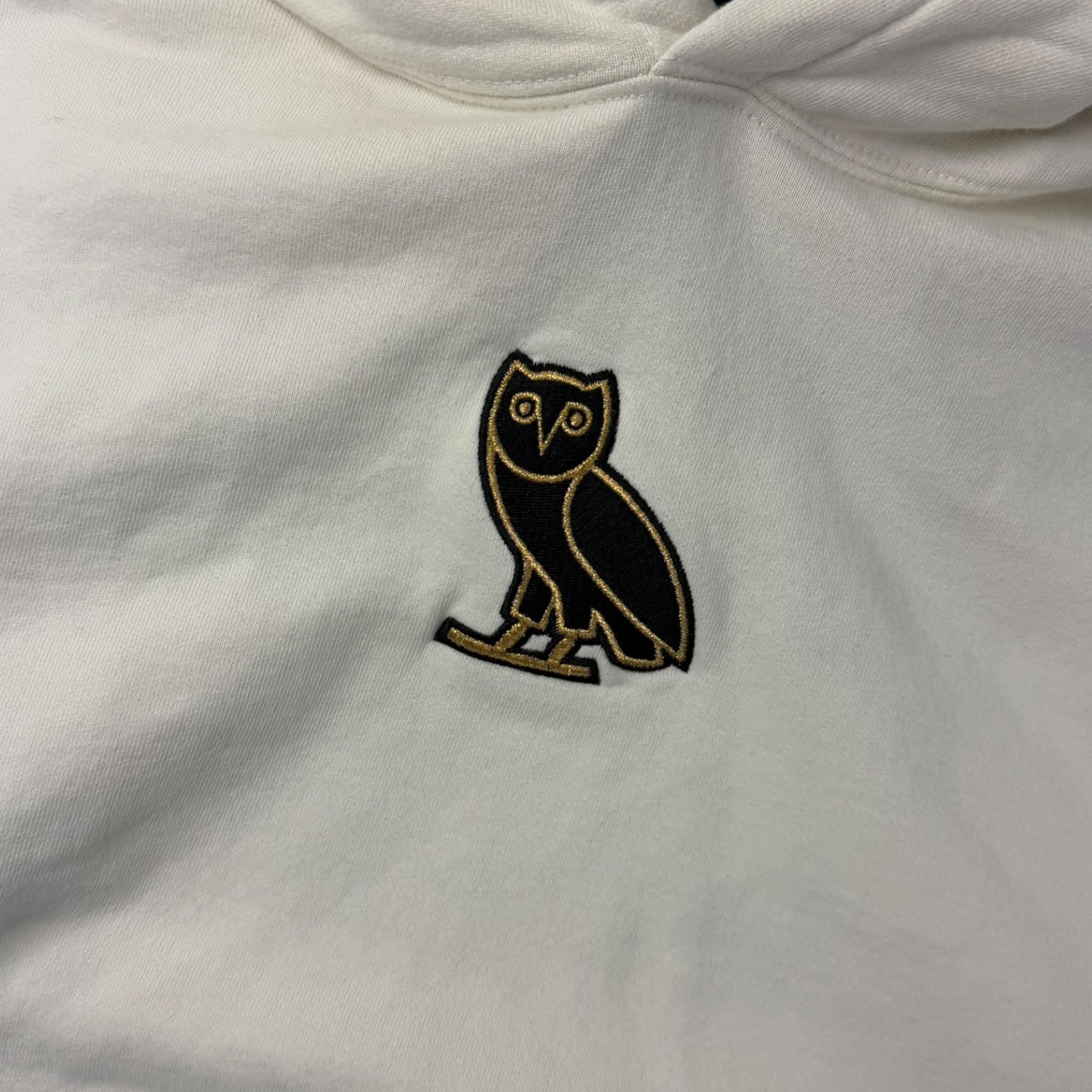 OVO Centre Owl Gold Embroidered Pullover Hoodie Beige