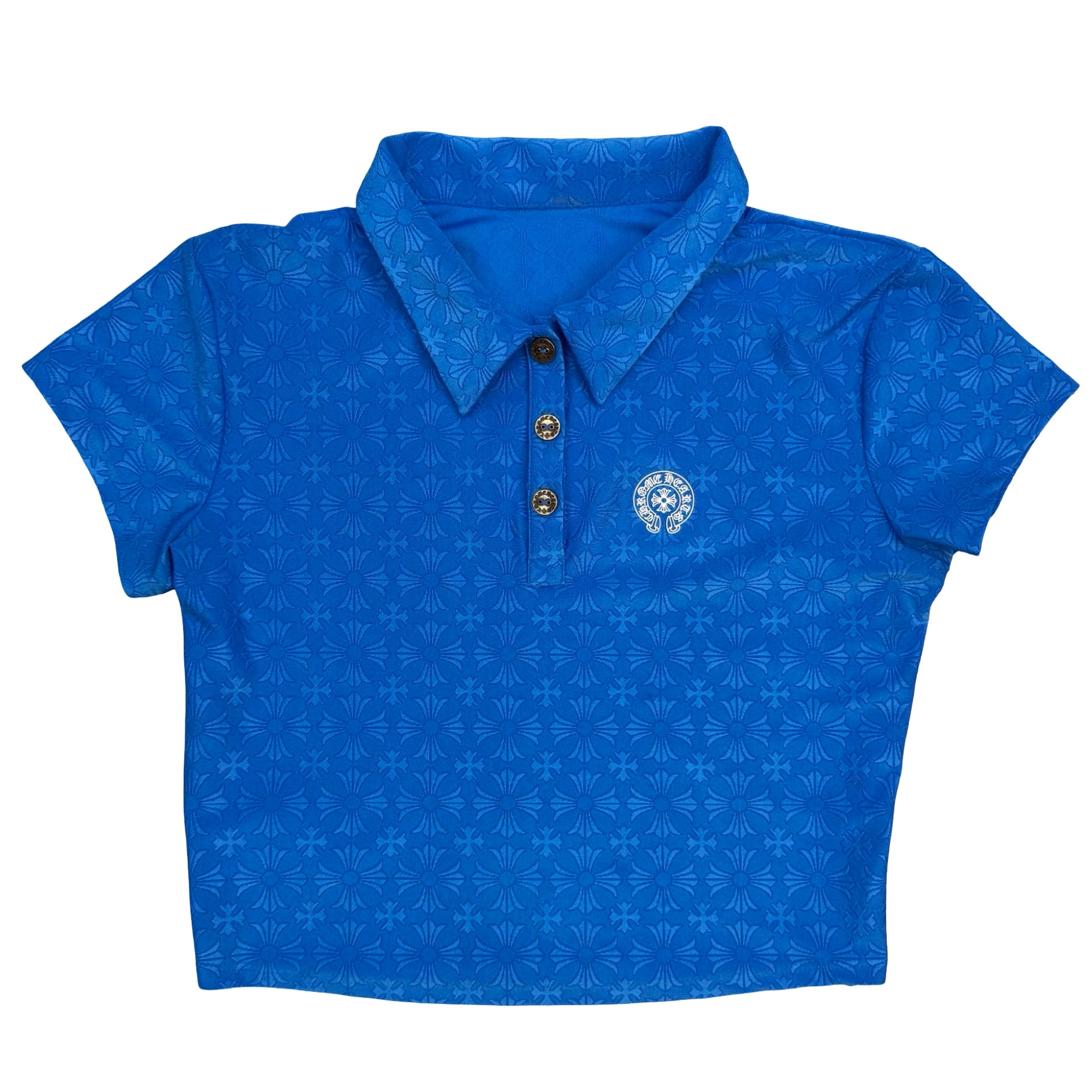 (W) Chrome Hearts Cross Pattern Horseshoe Golf Polo Shirt Blue