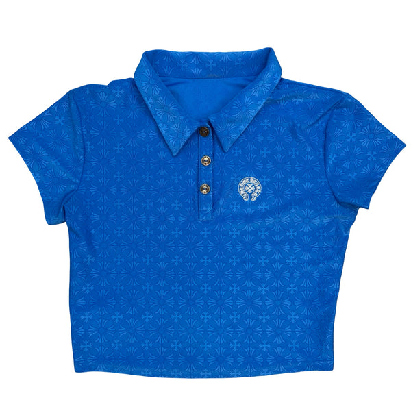(W) Chrome Hearts Cross Pattern Horseshoe Golf Polo Shirt Blue