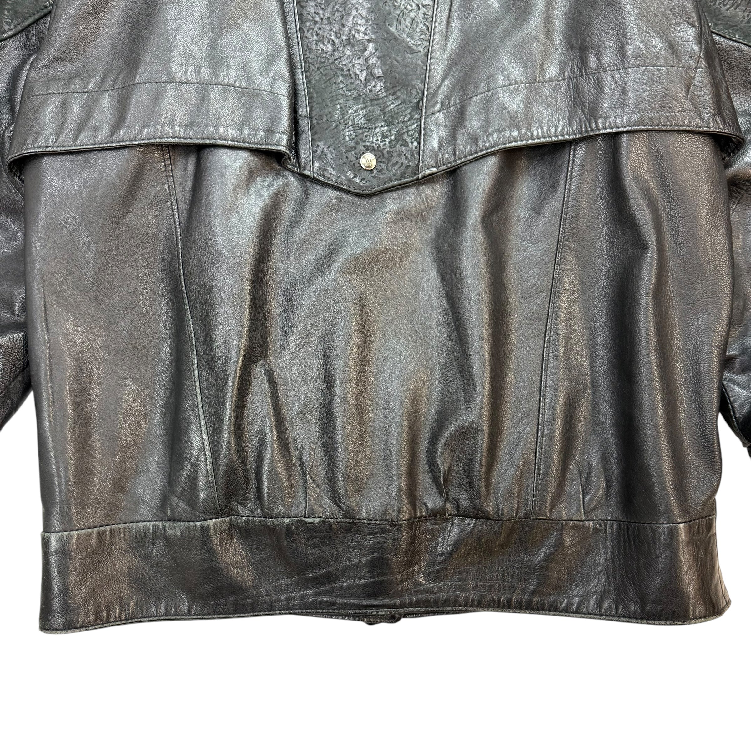 Vintage Animal Print Leather Jacket Black