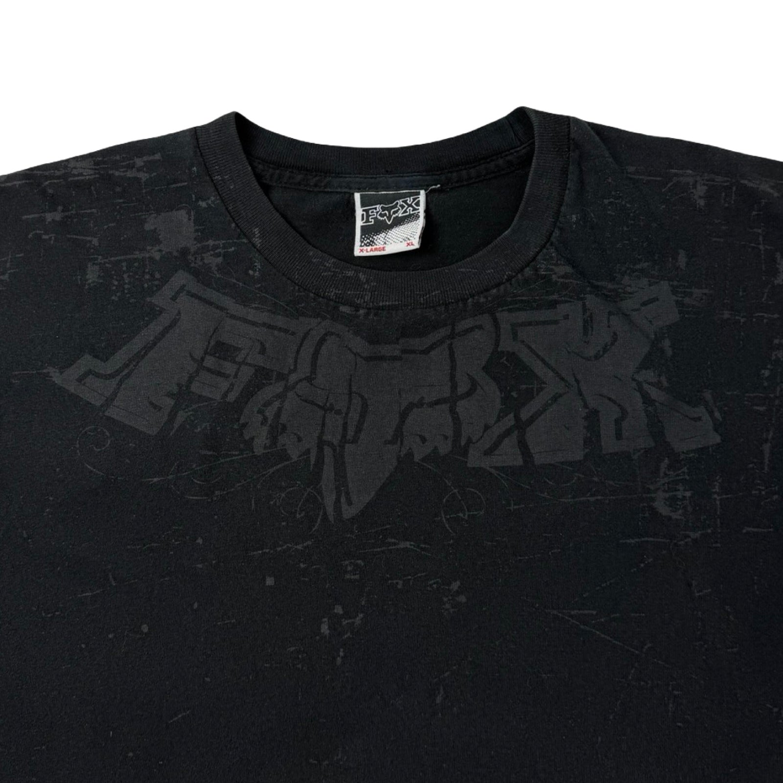 Vintage Y2K Fox Racing Tonal Spellout Logo T-Shirt Faded Black