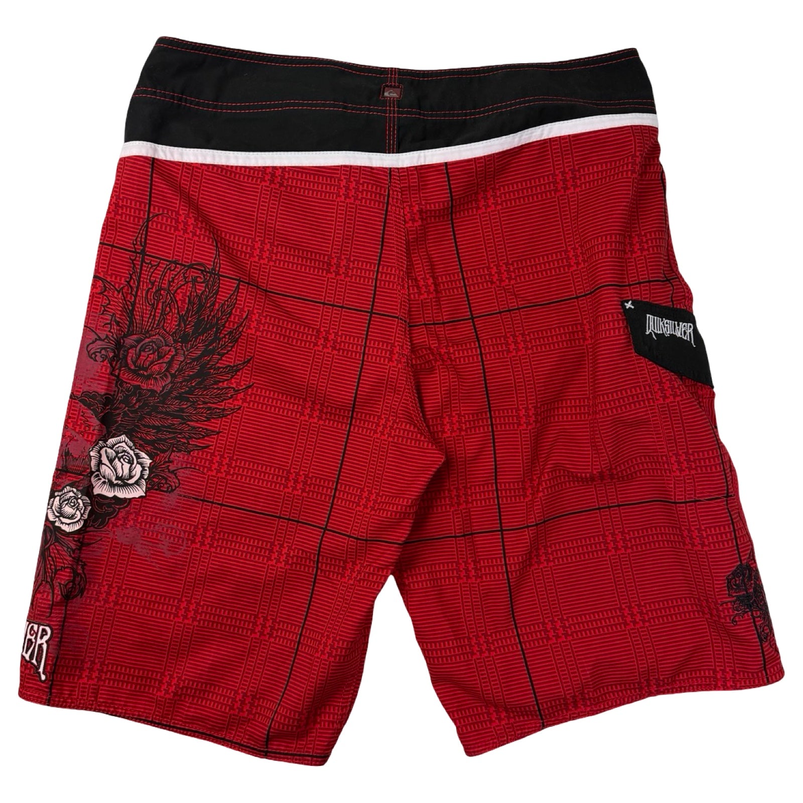 Vintage Y2K Quiksilver Skull Rose Board Shorts Red