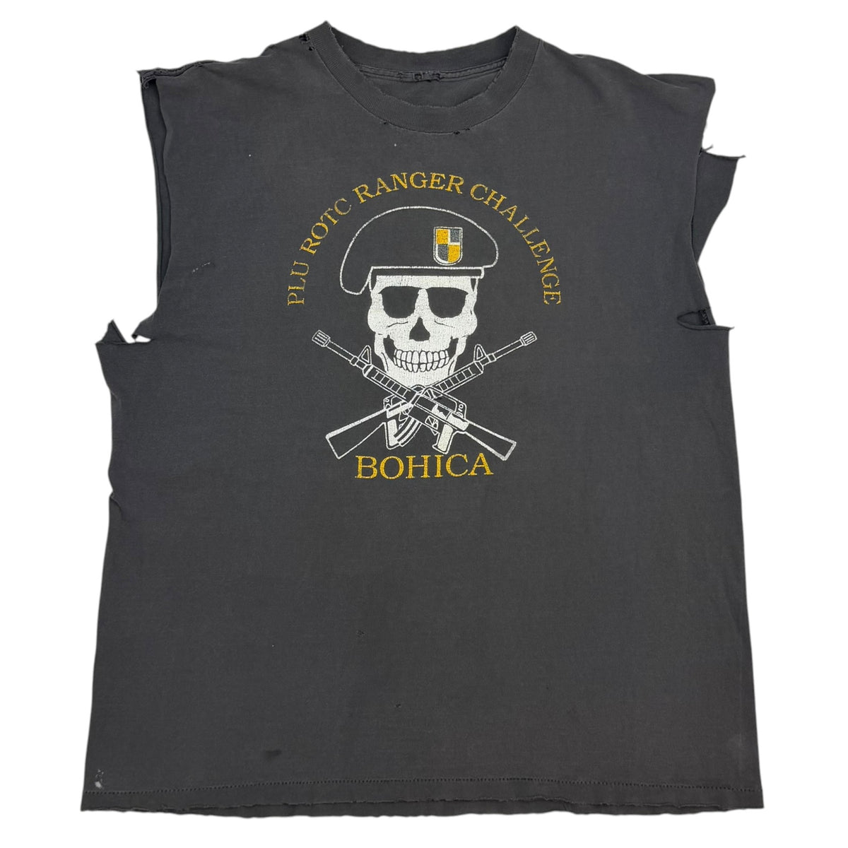 Vintage Plu ROTC Danger Challenge Cut Off Tee Faded Black