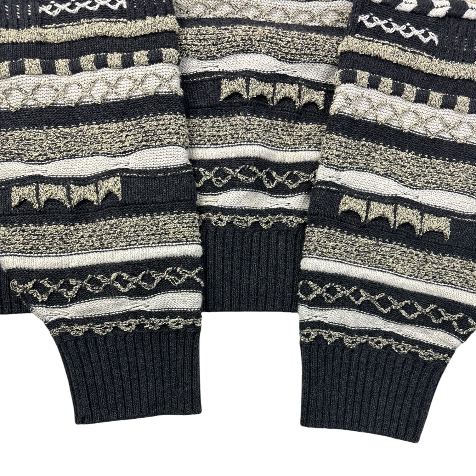 Vintage Tosani 3D Textured Striped Knit Sweater Dark Grey