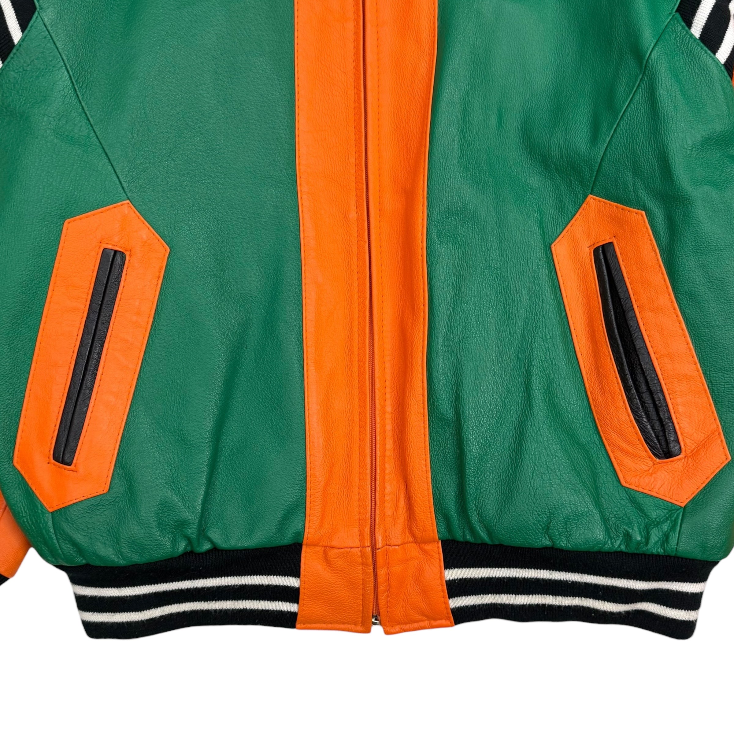 Vintage Michael Hoban Varsity Leather Football Jacket Orange/Green