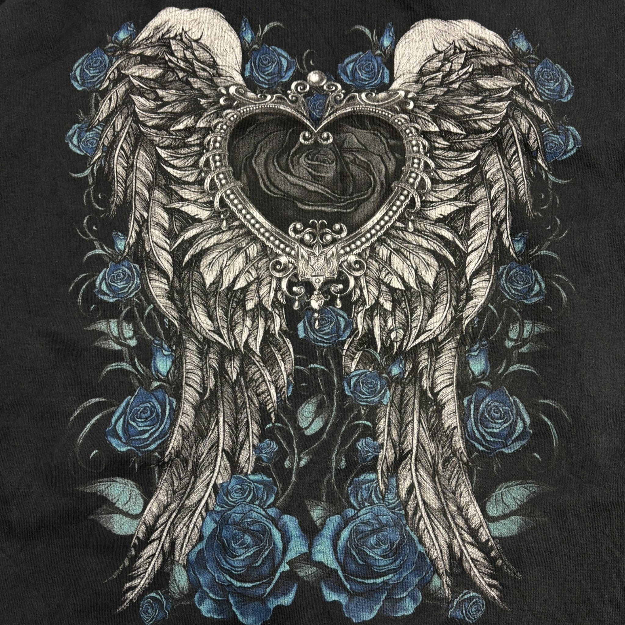 Vintage Y2K Hot Leathers Angel Roses Zip-Up Hoodie