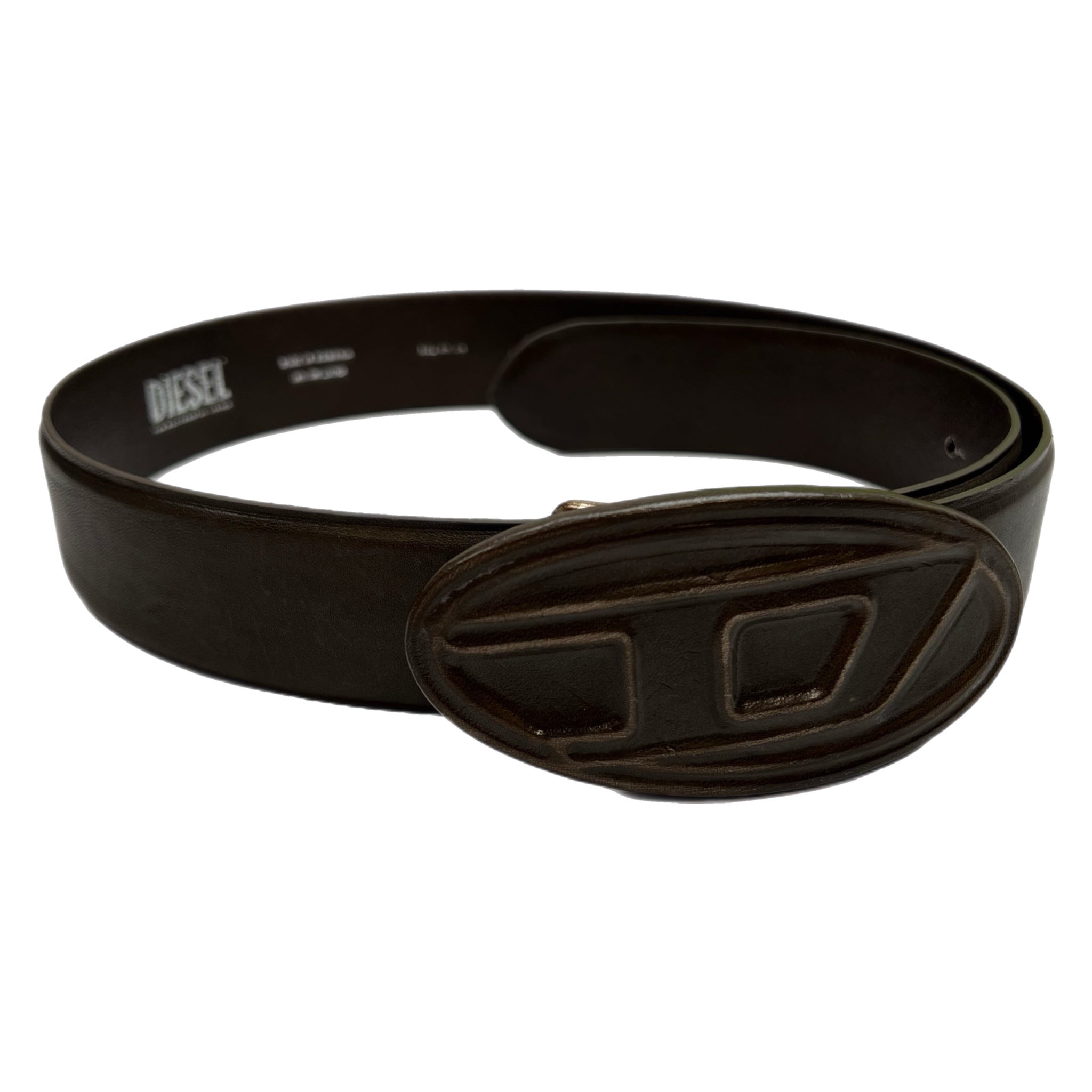 Diesel Oval D Logo Scratch Belt Brown