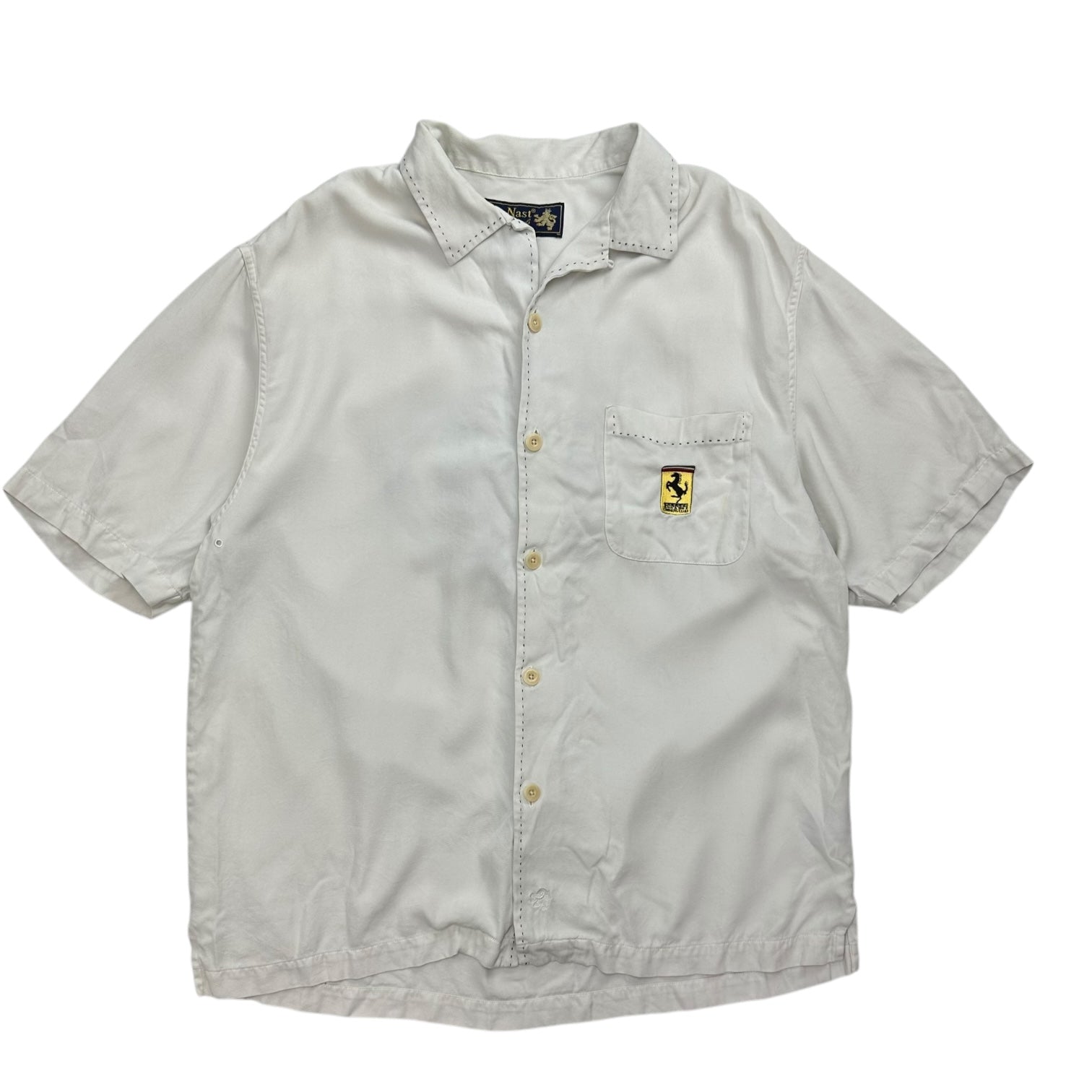 Vintage Ferrari Owners Club Silk Button Up White