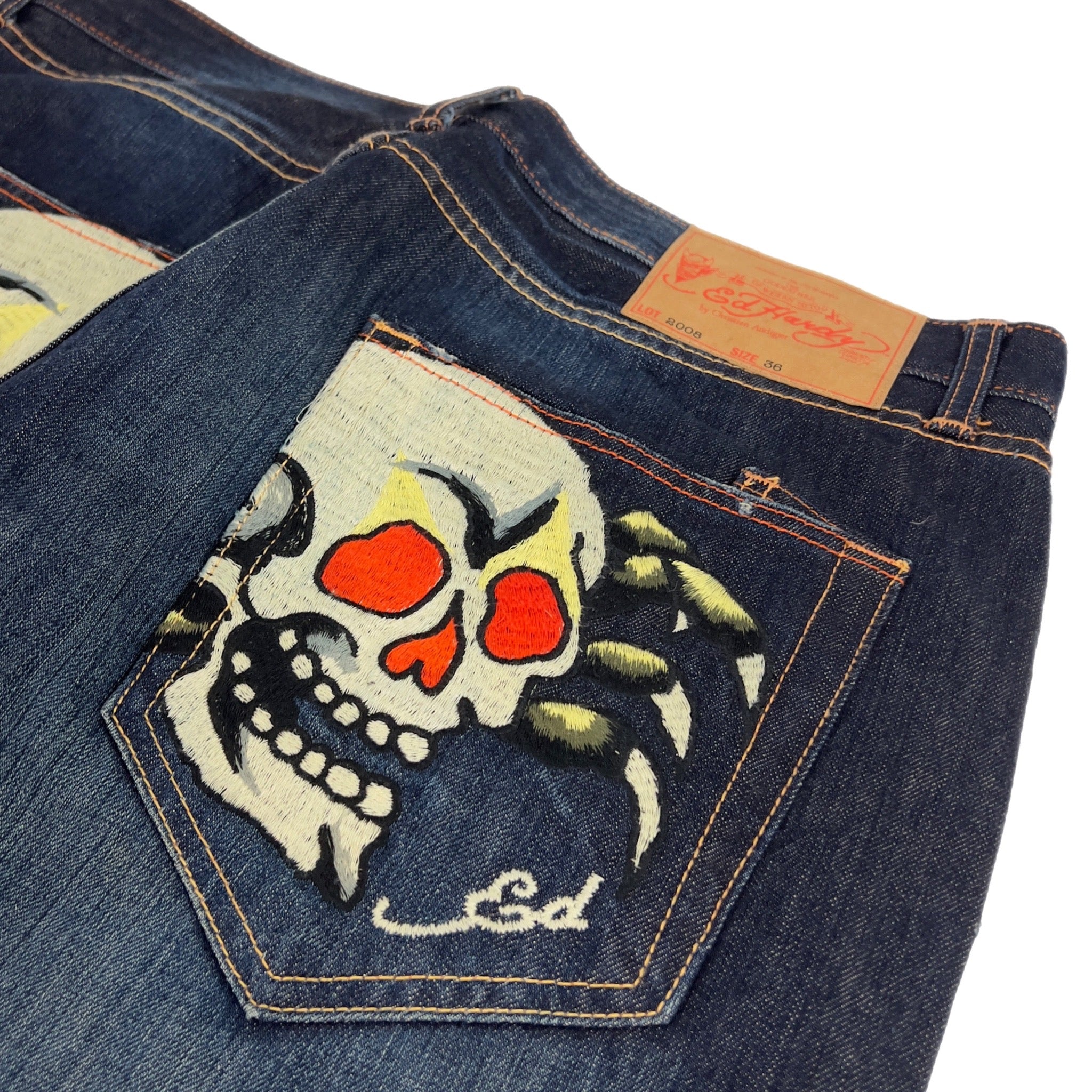 Vintage Y2K Ed Hardy Skull Embroidered Dark Wash Denim Jeans