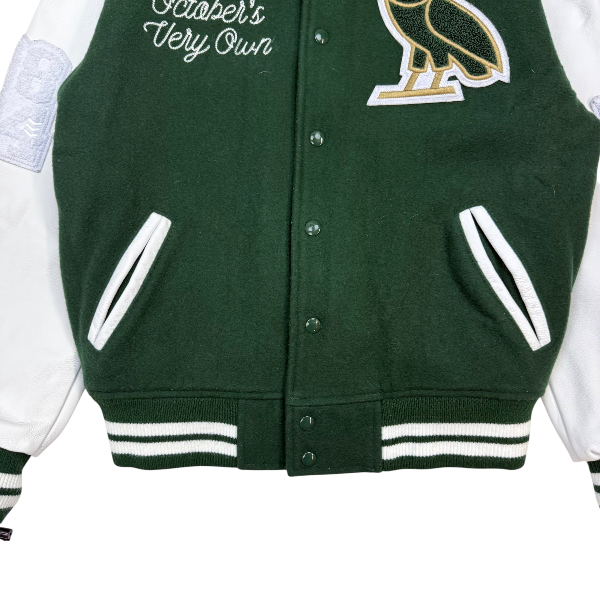 Octobers Very Own Letterman Leather Jacket Green/White