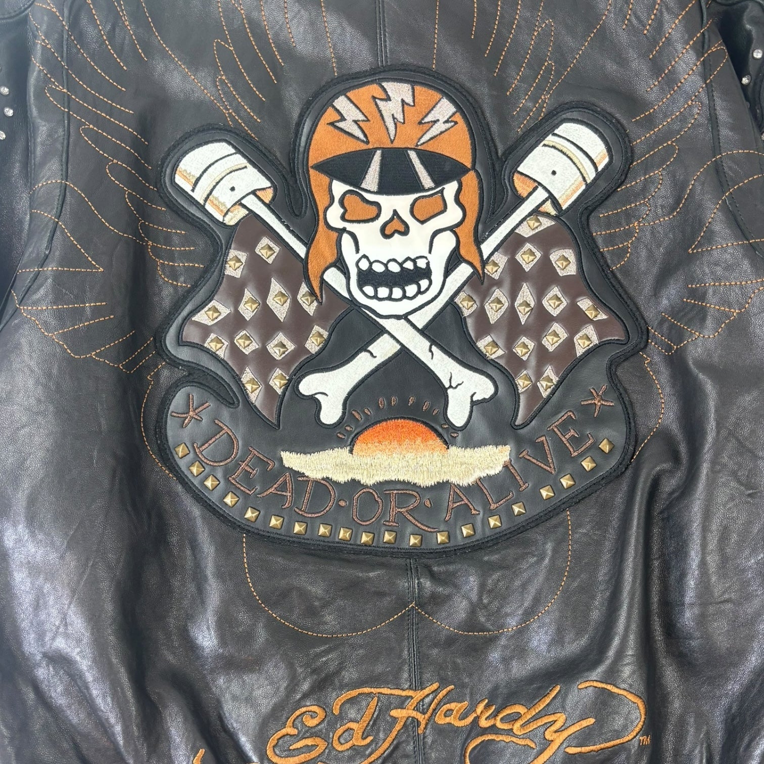 Vintage Ed Hardy For Avirex Leather Jacket Black
