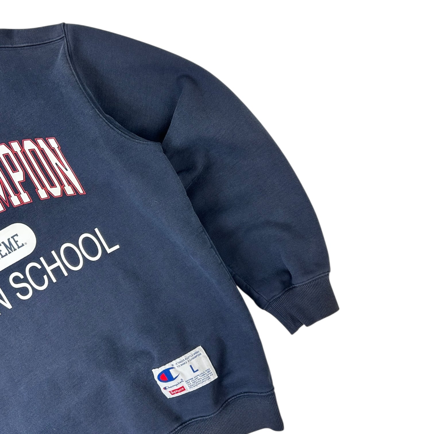 Supreme x Champion Stay In School Crewneck Navy