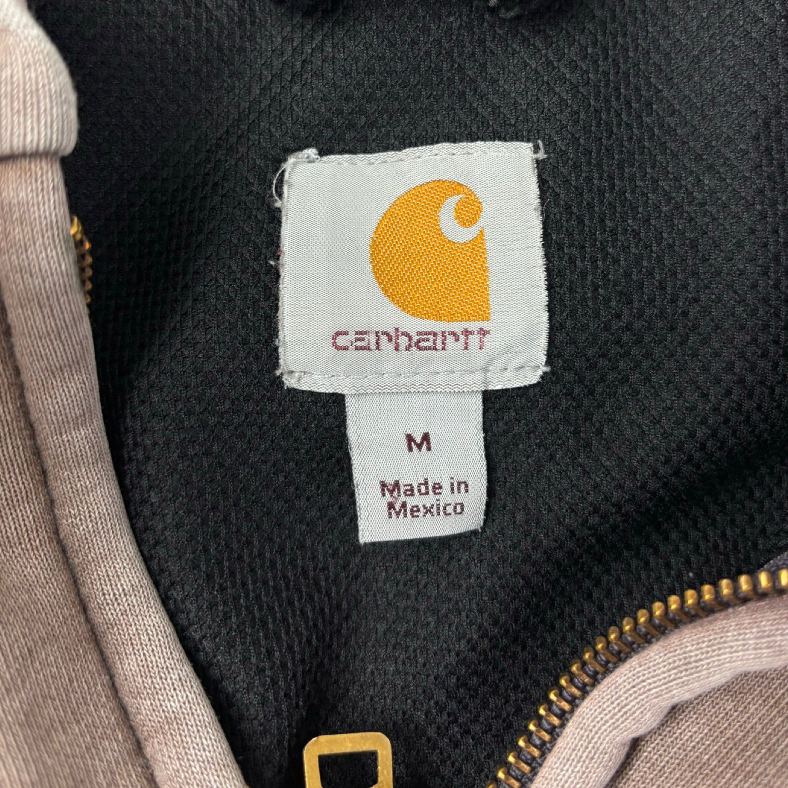Vintage Carhartt Trashed Full-Zip Thermal Lined Hoodie Faded Taupe