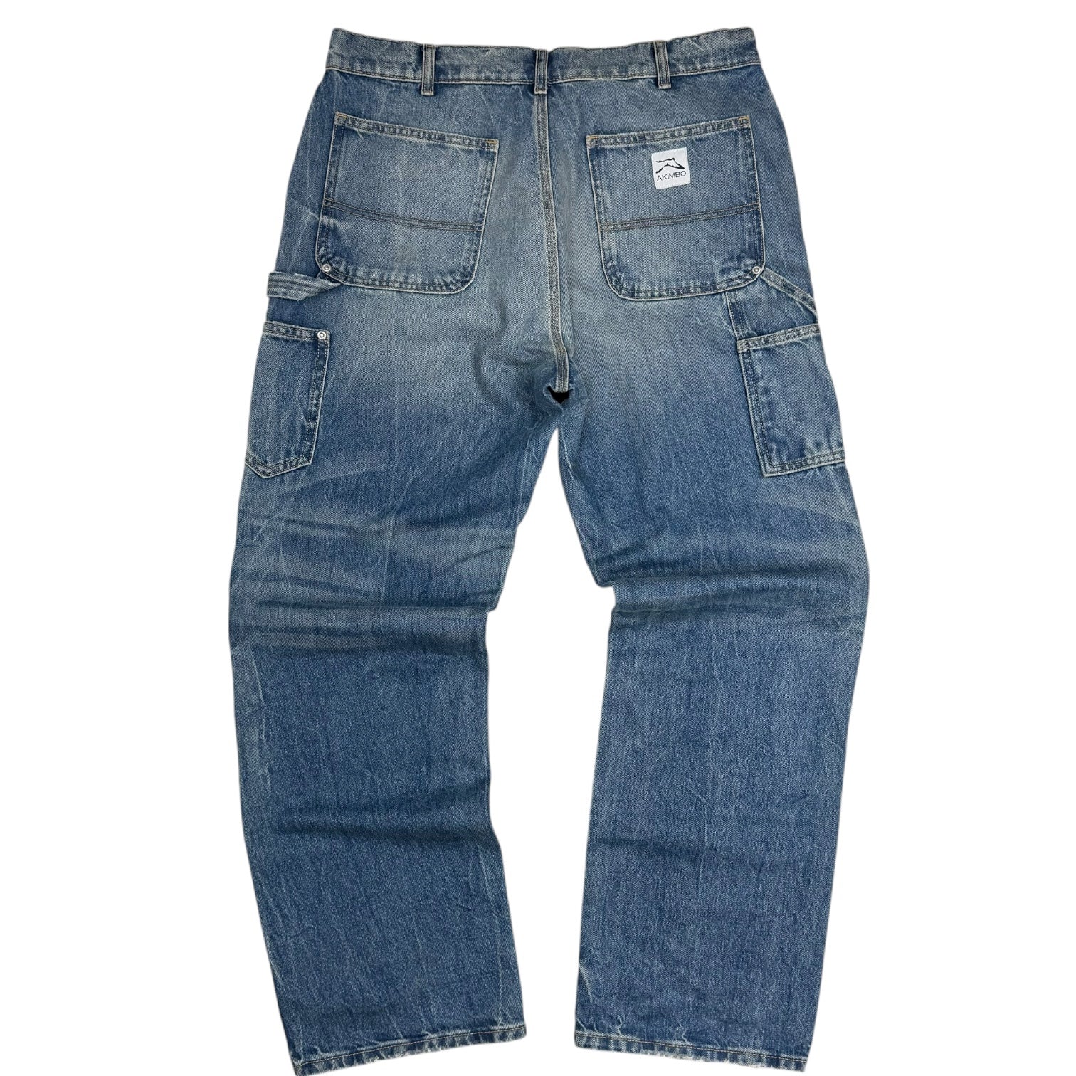 Akimbo Distressed Denim Double Knee Pants Medium Wash