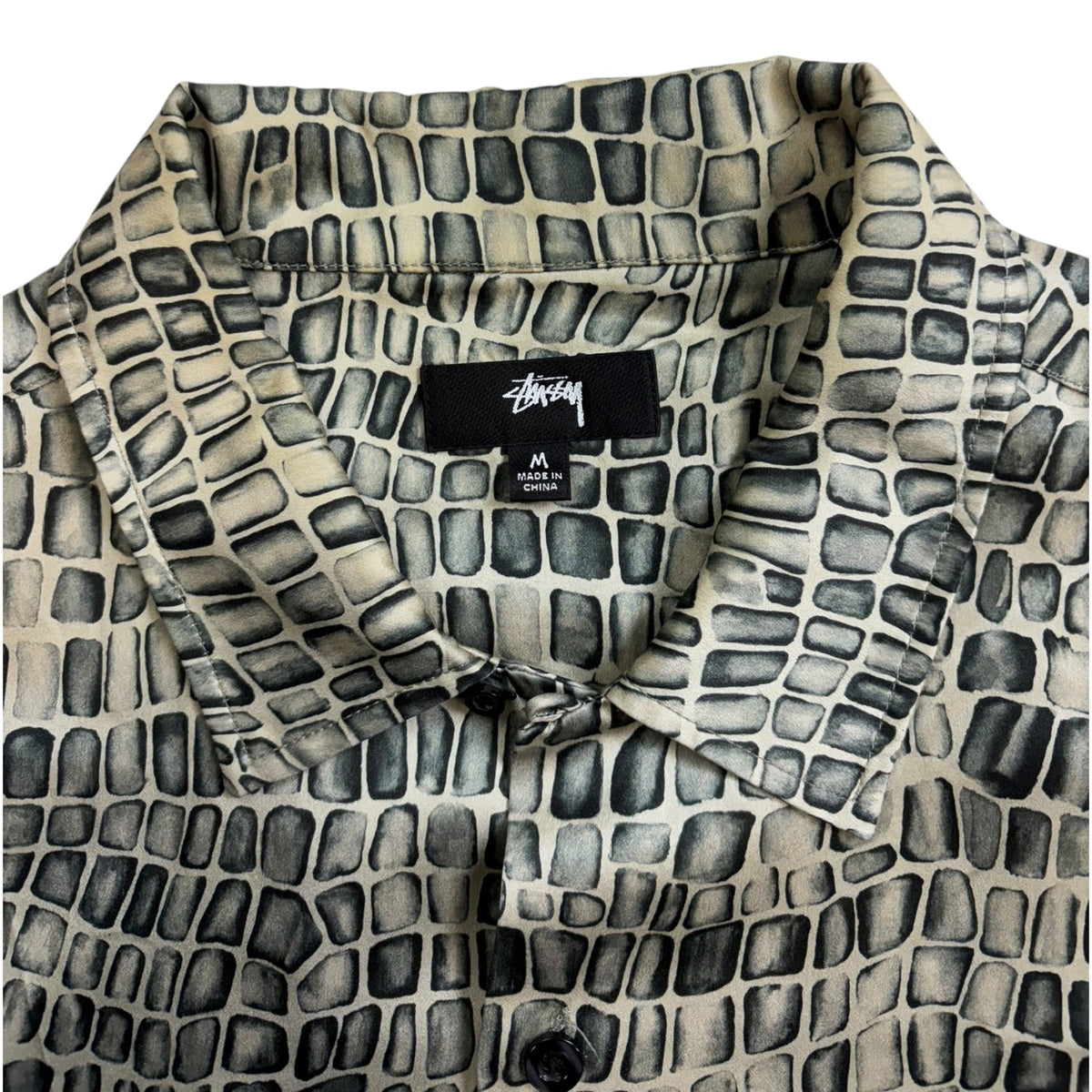 Stussy Croc Pattern Silk Button-Up Shirt Grey/Cream