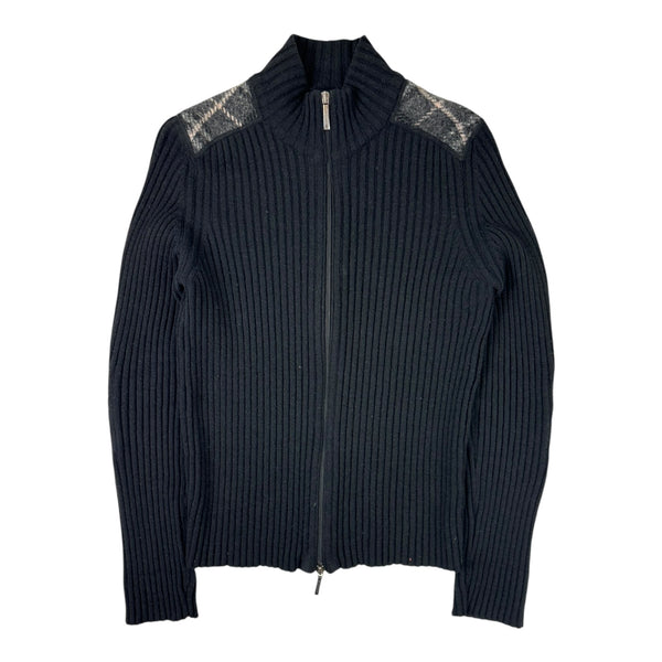 (W) Vintage Burberry London Rib Knit Zip-Up Sweater Black