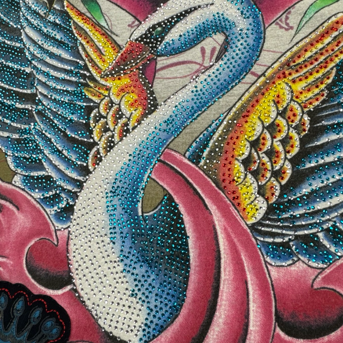 (W) Vintage Christian Audigier Rhinestone Swan With Love T-Shirt