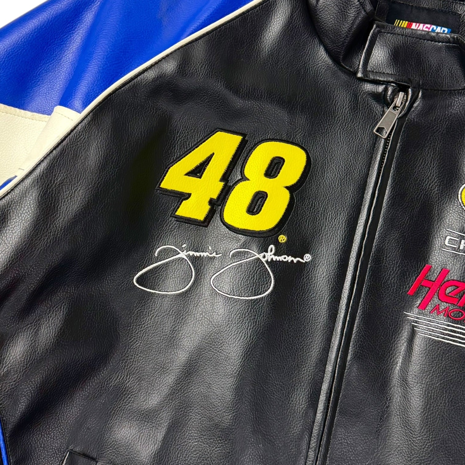 Vintage Lowes Jimmie Johnson Leather Racing Jacket Black/Blue