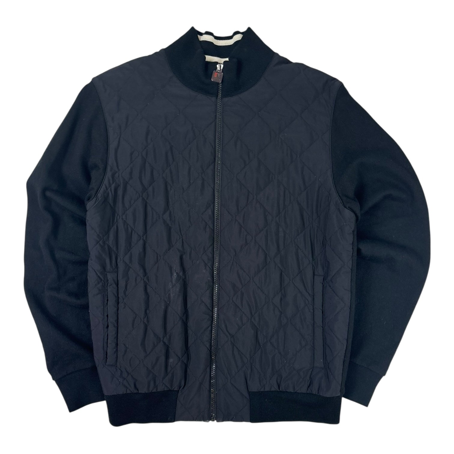 Vintage Zenga Tech Merino Quilted Zip-Up Sweater Black
