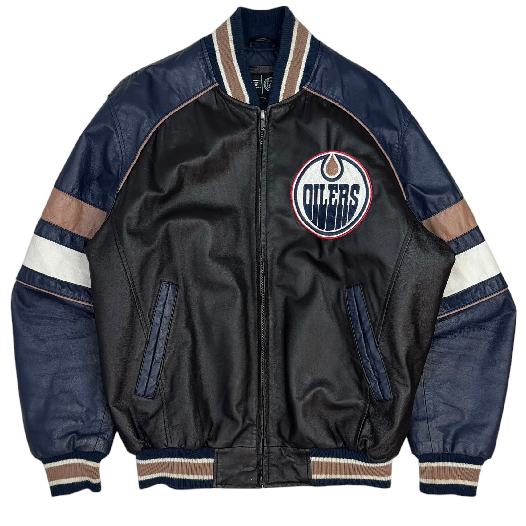 Vintage Edmonton Oilers Leather Jacket Black/Navy