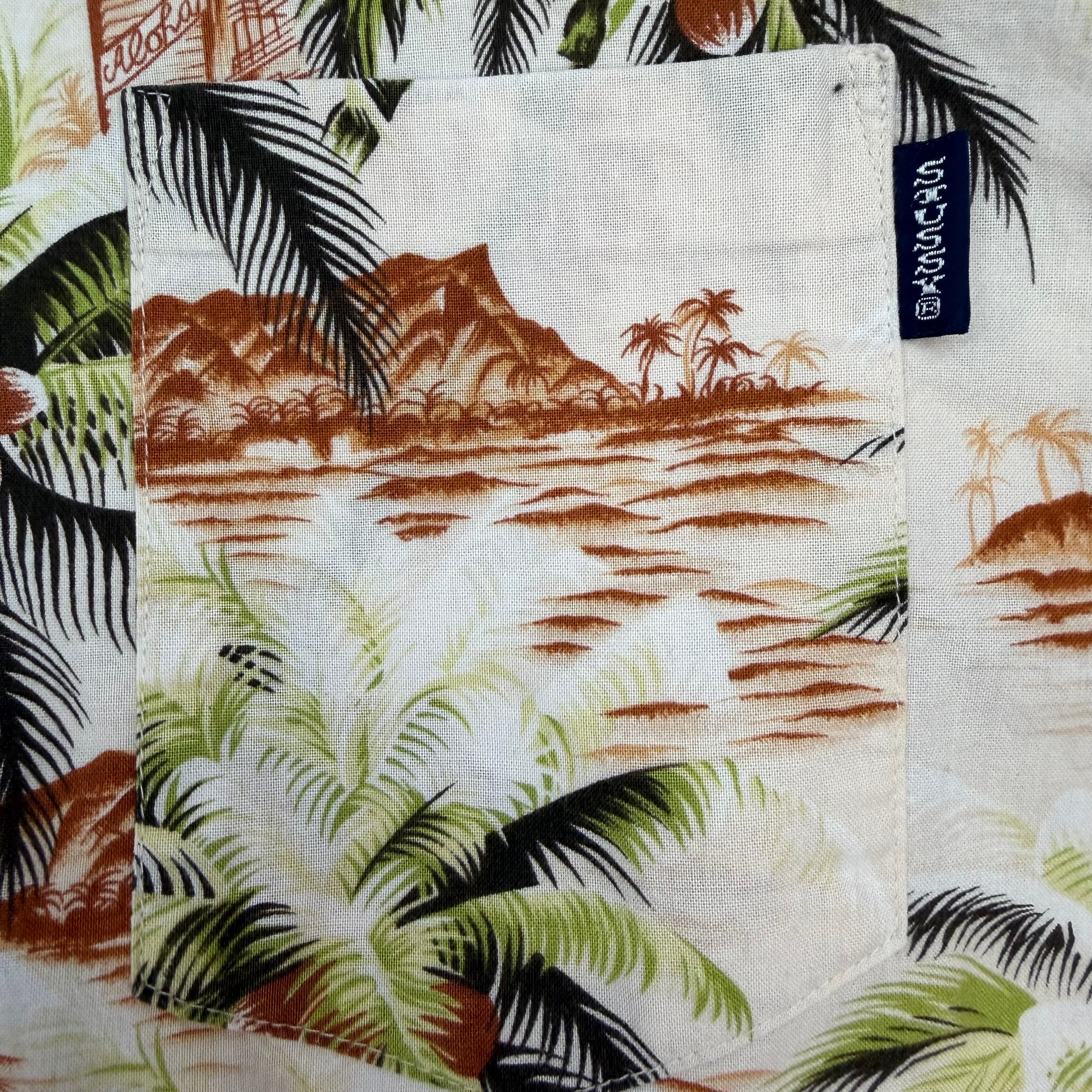 Vintage Stussy Tropical Print Button Up Tan