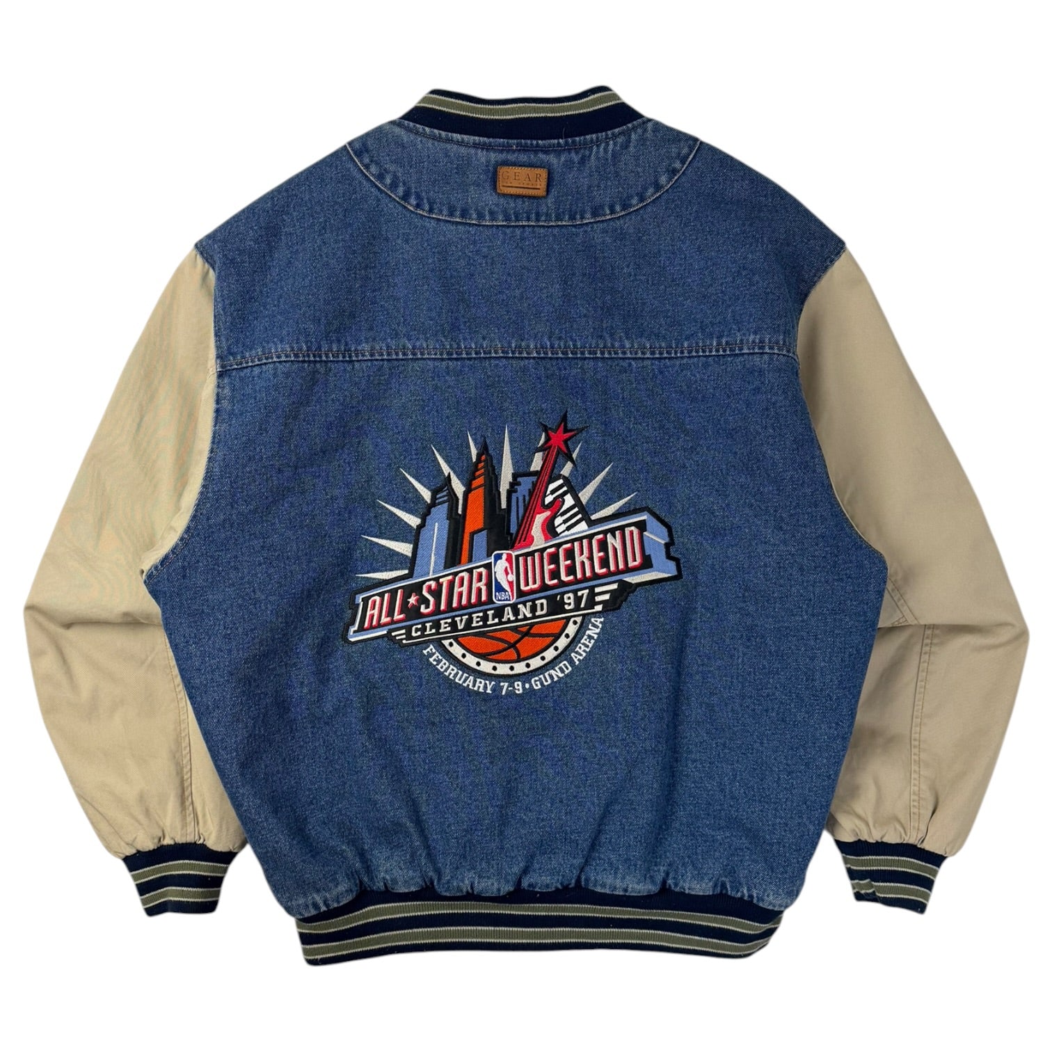 1997 Cleveland Cavaliers Denim Varsity Jacket Beige/Blue