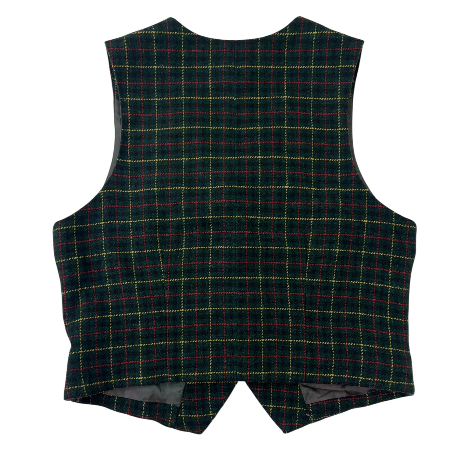 (W) Vintage Gap Plaid Button Up Vest Green Tartan Pattern