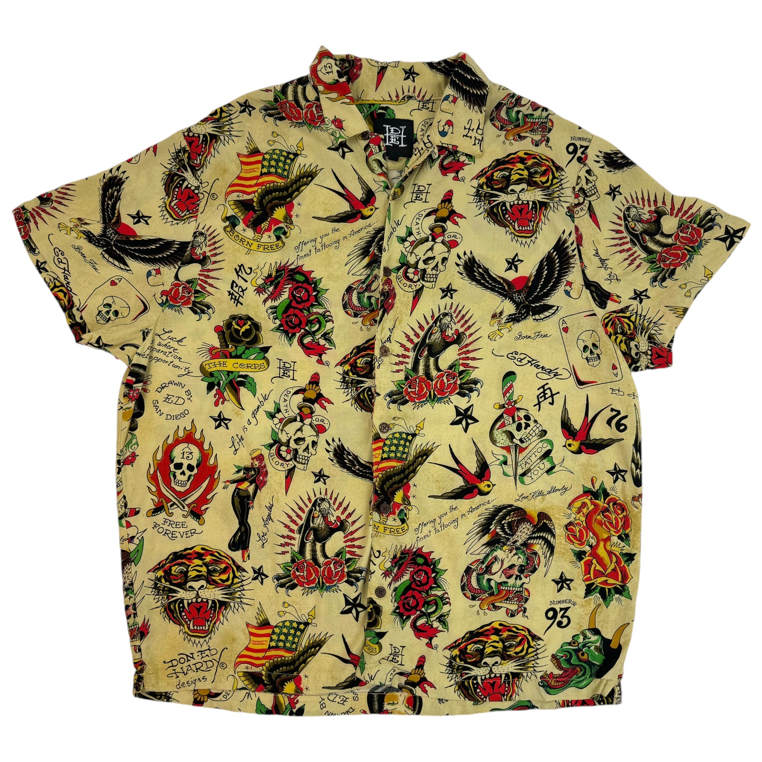 Ed Hardy All Over Print Rayon Button Up Shirt