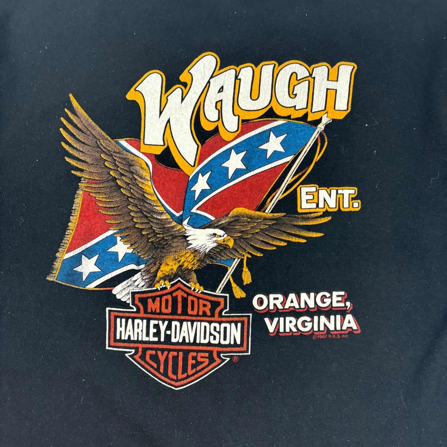 Vintage 1987 Harley Davidson Orange Virginia T-Shirt Black