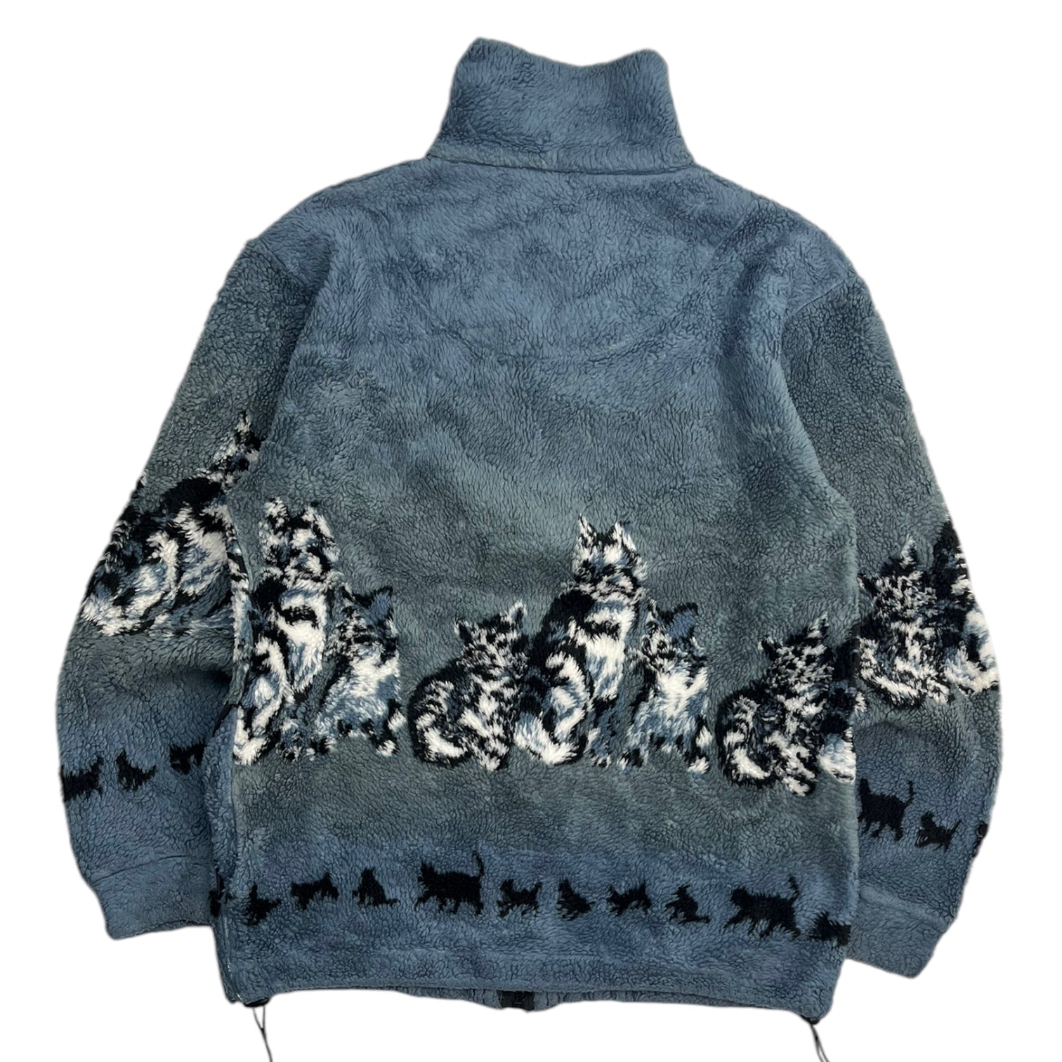 Vintage Blurred Wolves Nature Fleece Dusty Blue