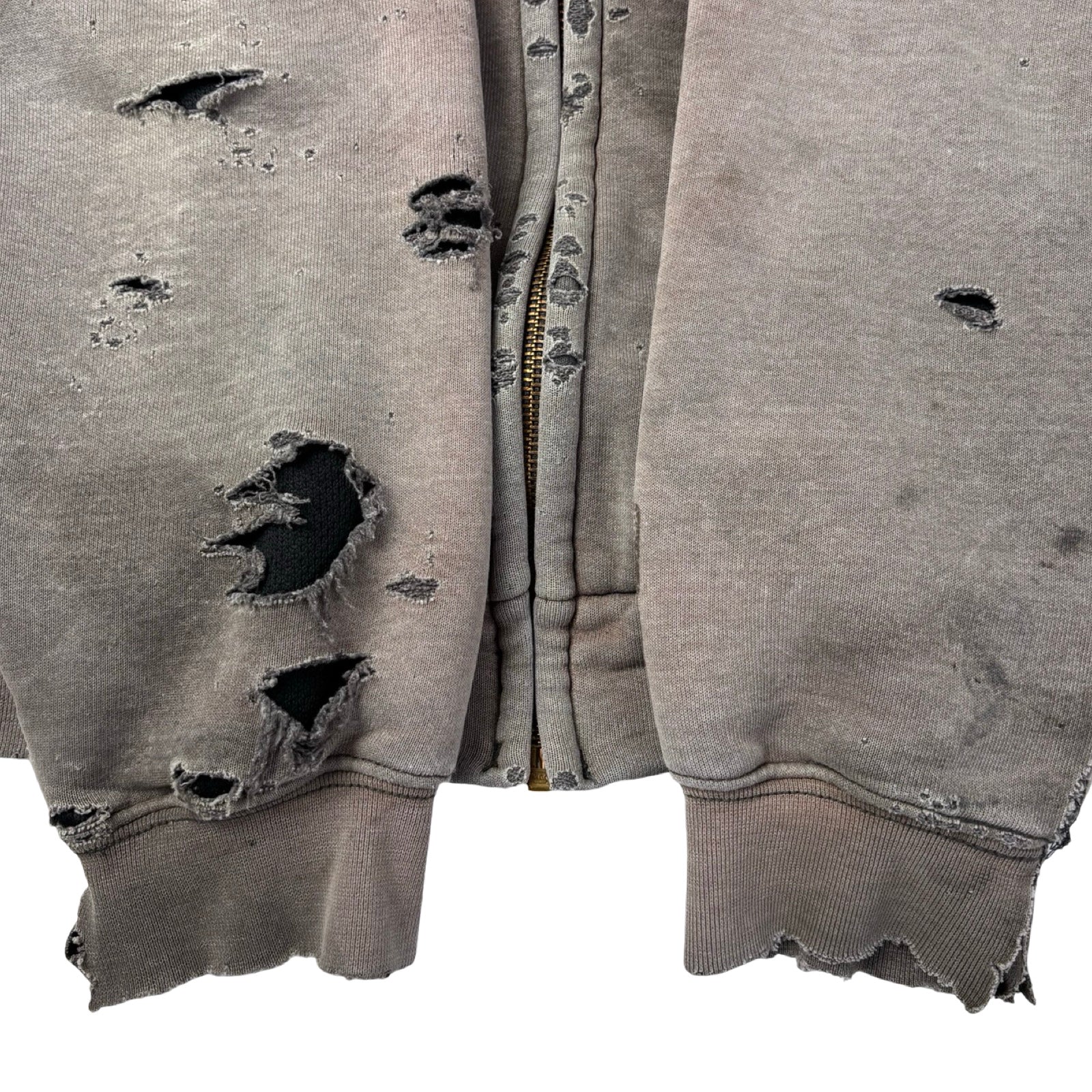 Vintage Carhartt Trashed Full-Zip Thermal Lined Hoodie Faded Taupe