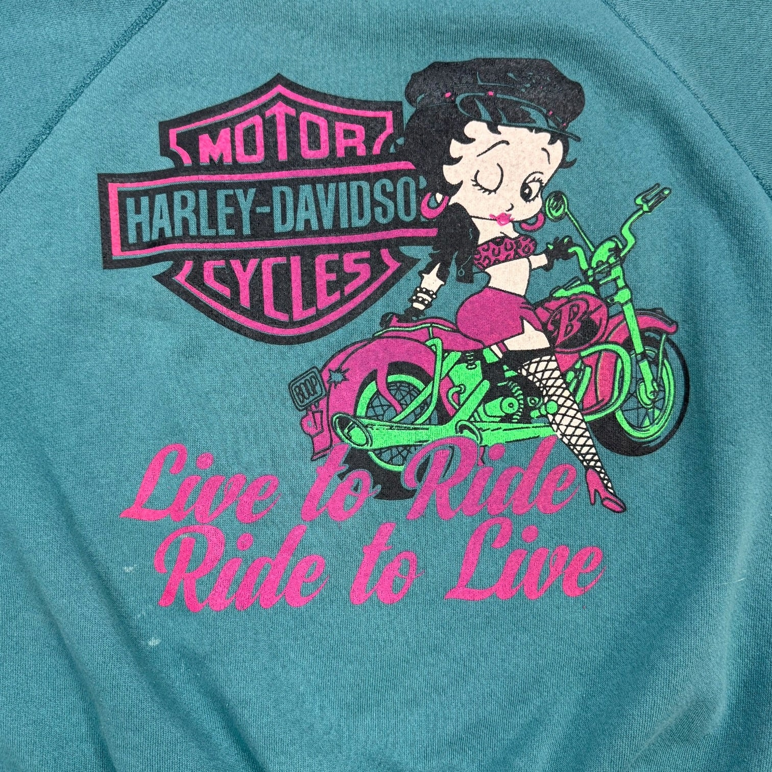 Vintage Harley Davidson Betty Boop Crewneck Green