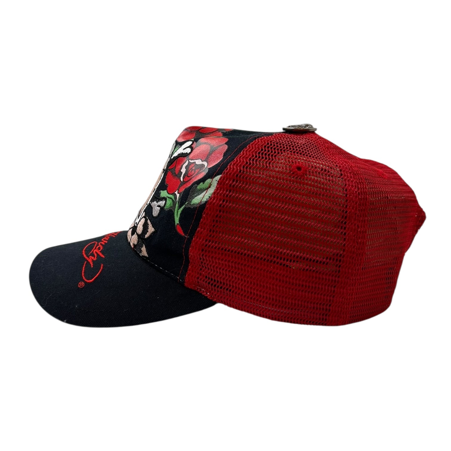 Vintage Y2K Ed Hardy Embroidered Heart Snapback Hat Red/Black