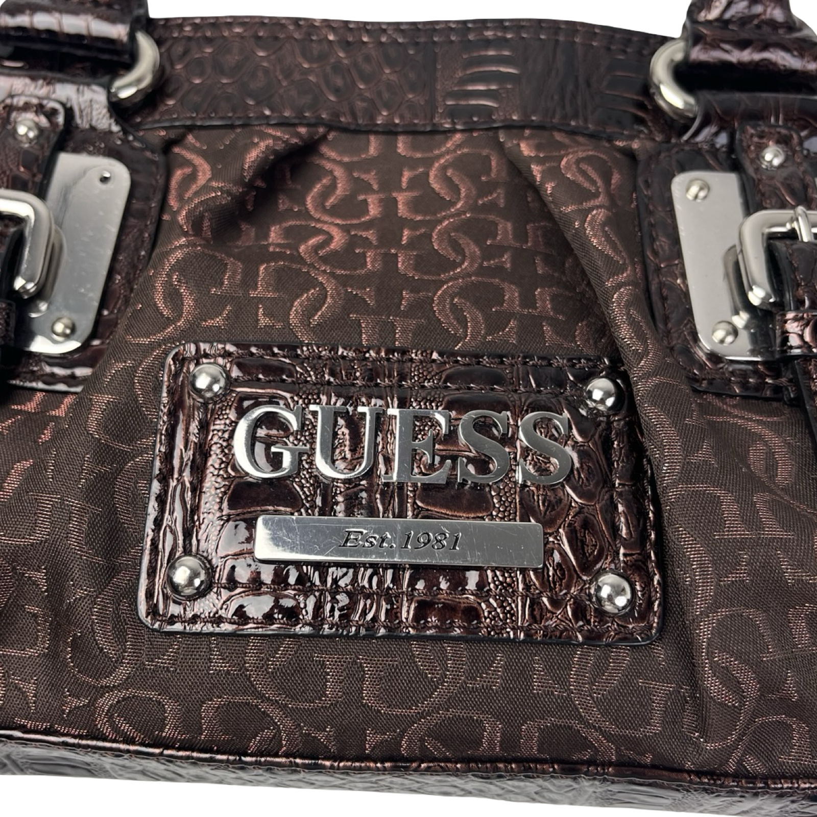 (W) Y2K GUESS Monogram Hand Bag Brown