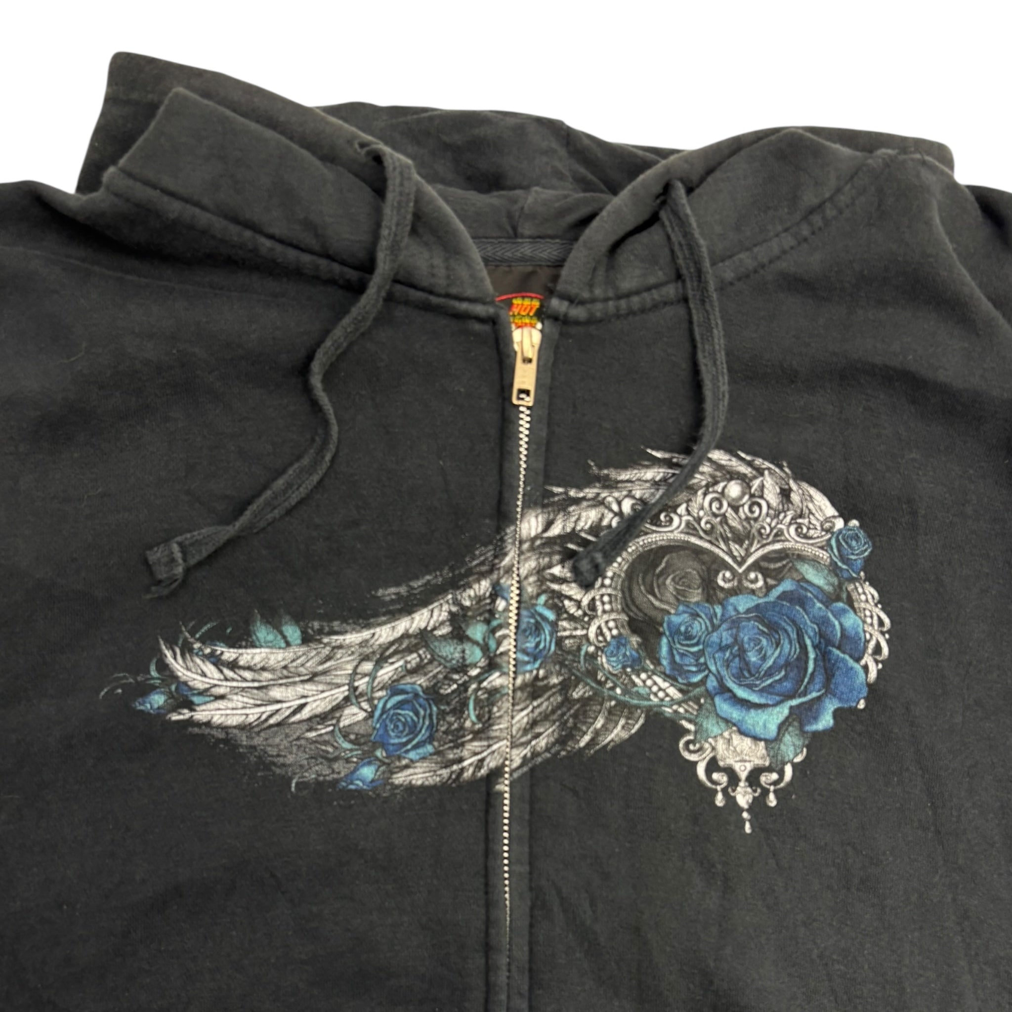 Vintage Y2K Hot Leathers Angel Roses Zip-Up Hoodie
