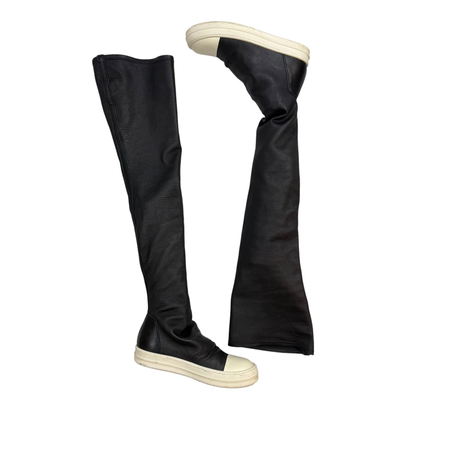 (W) Rick Owens Thigh High Oblique Sneaker Black/Milk