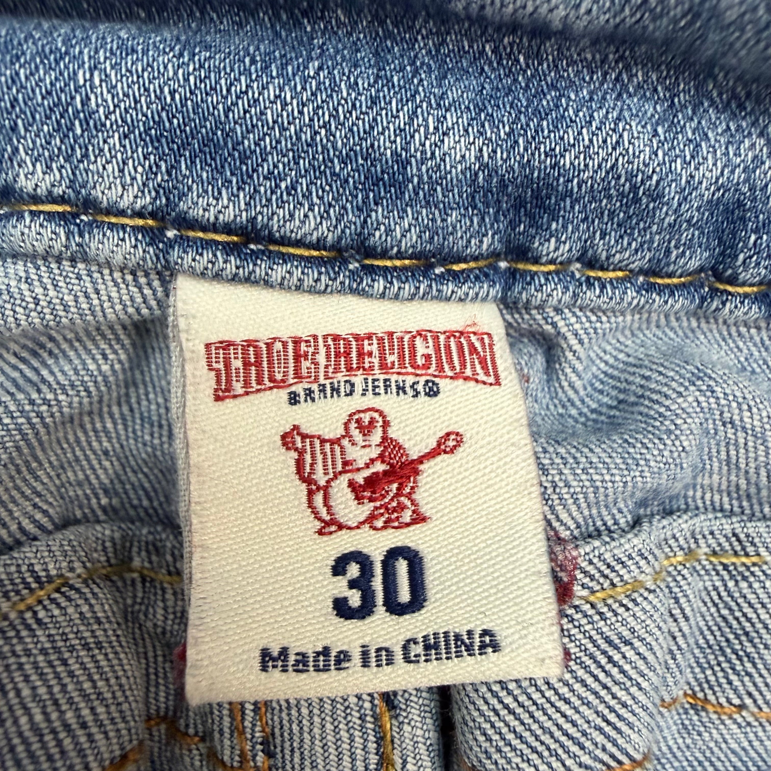 (W) Vintage True Religion Distressed Denim Shorts Blue