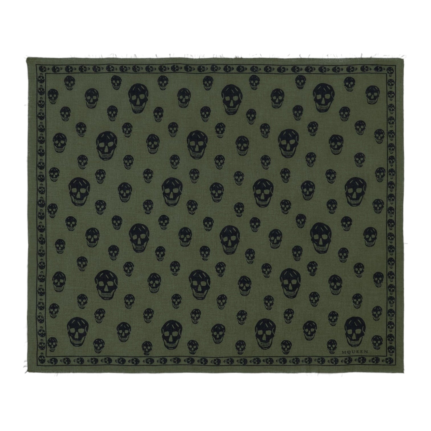 (W) Alexander McQueen Skull Scarf Green/Black