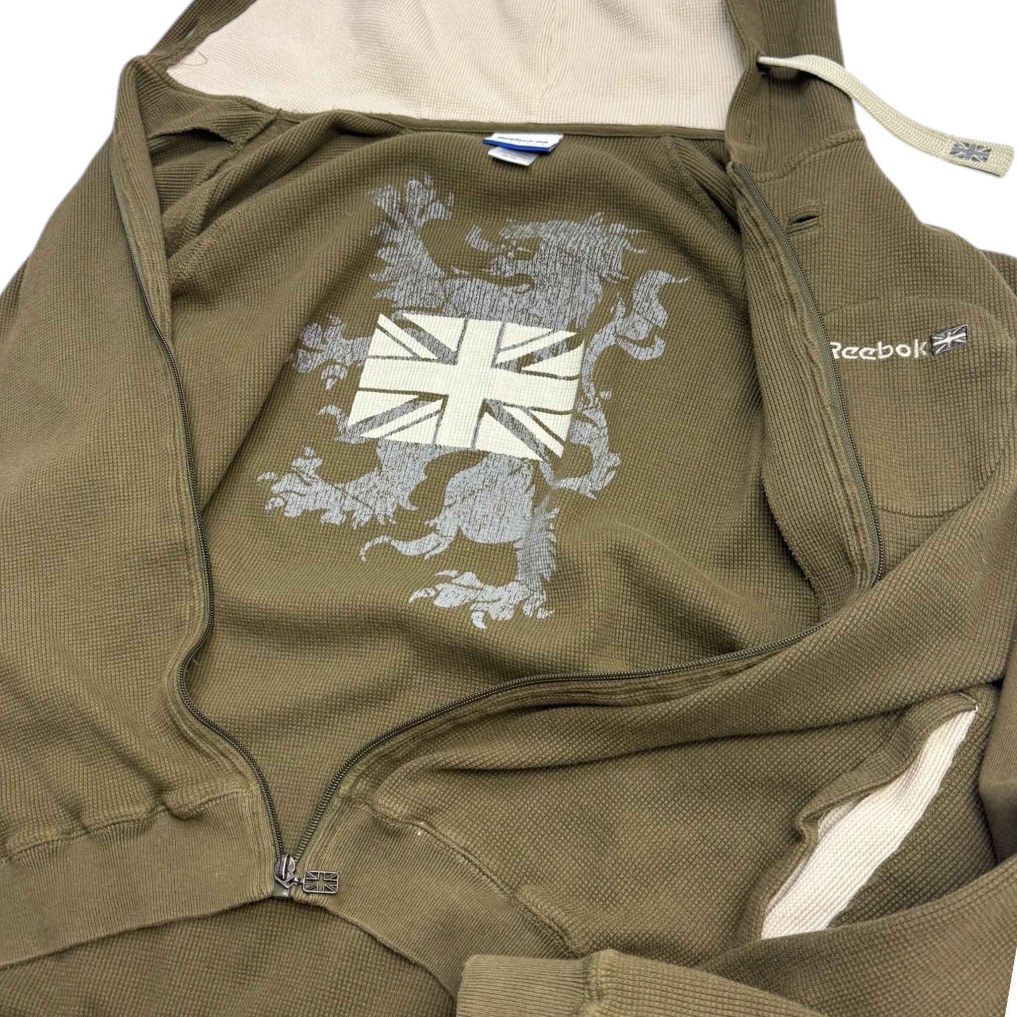 Vintage Y2K Reebok Thermal Zip-Up Hoodie Olive